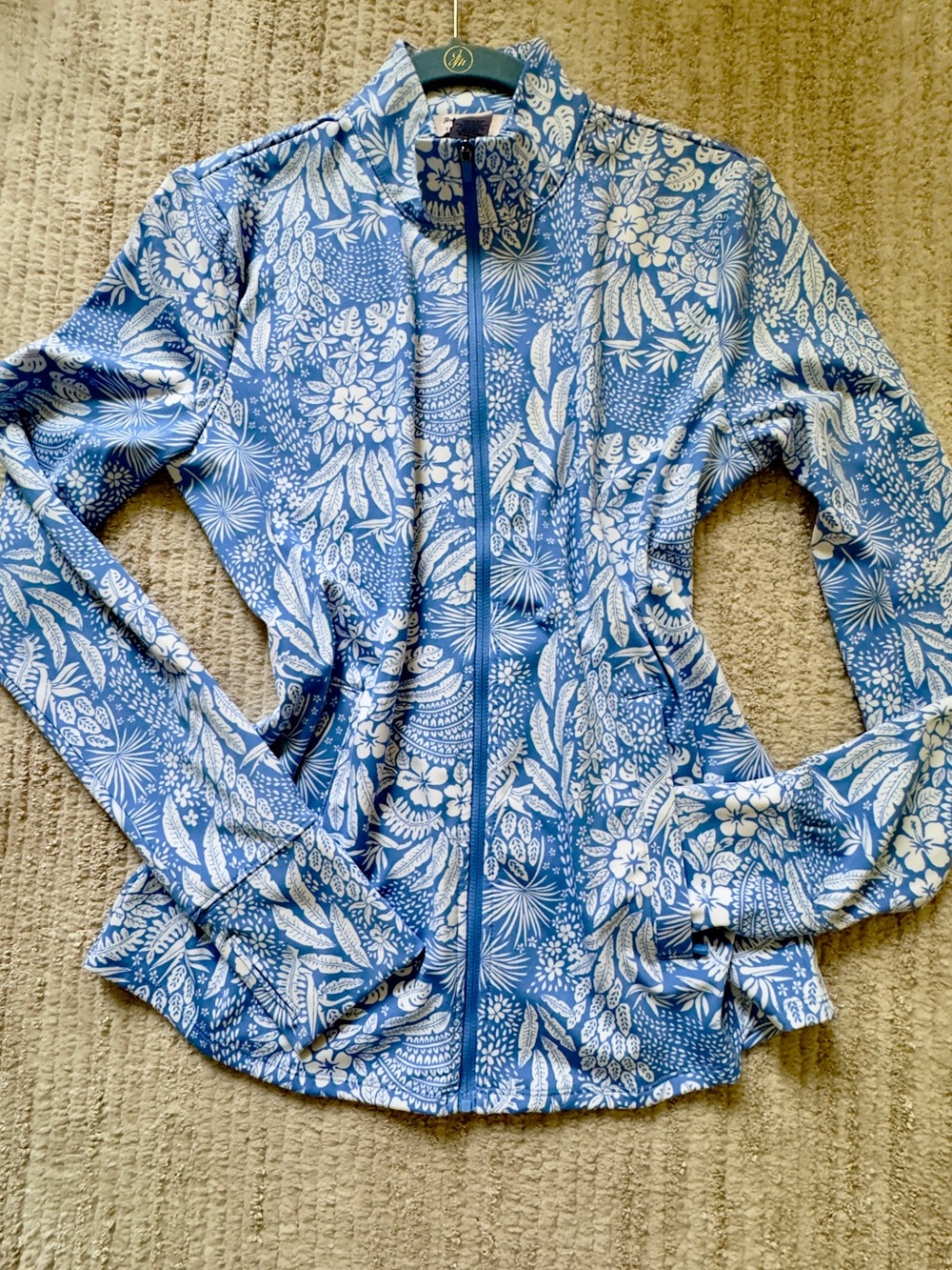 Tommy Bahama Blue and White Floral Active Zip Jacket